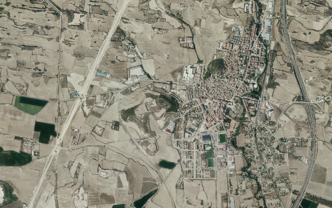 Ortofoto de las obras del Tren de Altas Prestaciones a la altura de Tafalla. Foto: Gobierno de Navarra