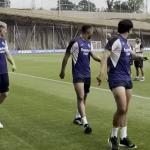 Oskarsson, Yangel y Aramburu sobre el césped de Zubieta. REAL SOCIEDAD