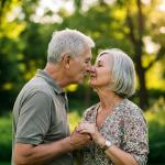 Pareja adulta dandose un beso