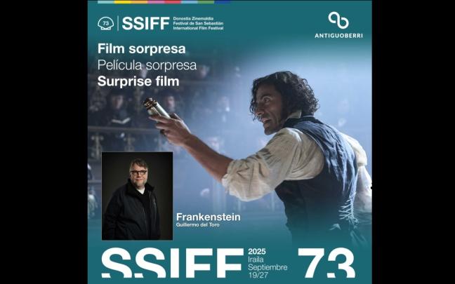 Cartel con el anuncio de la película sorpresa del 73º Zinemaldia: 'Frankeinstein'