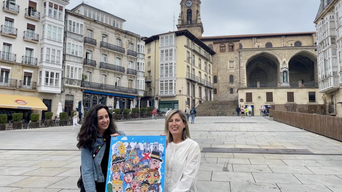 La autora del cartel, Amaia Arrazola Otaduy, junto a la concejala de Cultura, Sonia Díaz de Corcuera. Foto: Ayuntamiento de Gasteiz