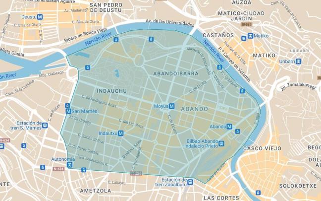 Plano de la futura Zona de Bajas Emisiones de Bilbao. BILBAO UDALA