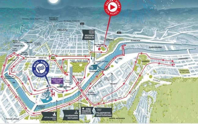 Plano con el detalle de las afecciones de la Bilbao Running Fest
