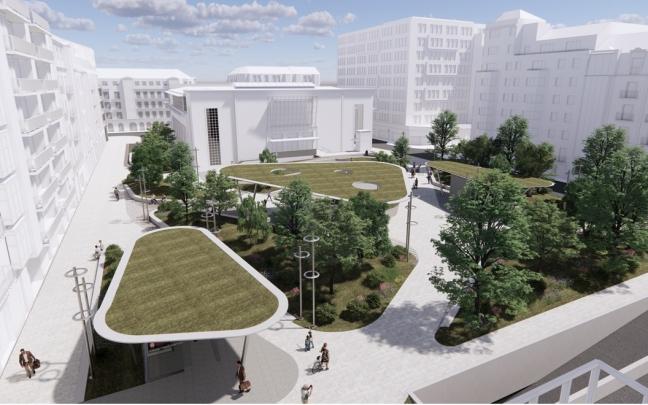 Aspecto que tendrá la remodelada Plaza del Ensanche en Bilbao en otoño de 2026 Aspecto que tendrá la remodelada Plaza del Ensanche en Bilbao en otoño de 2026