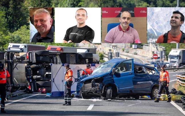 Imágenes del lugar del accidente con las fotos superpuestas de Jesús María Vidaurreta Fernández, Miguel Crespo Obanos, Fermín Sola Barrena y Miguel Antonio D' Entremont Jiménez Javi Colmenero
