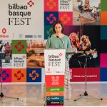 Kontxi Claver, Concejala de Desarrollo Económico, Comercio, Turismo y Empleo del Ayuntamiento de Bilbao durante la presentación de Bilbao Basque Fest 2025. BILBAO.EUS