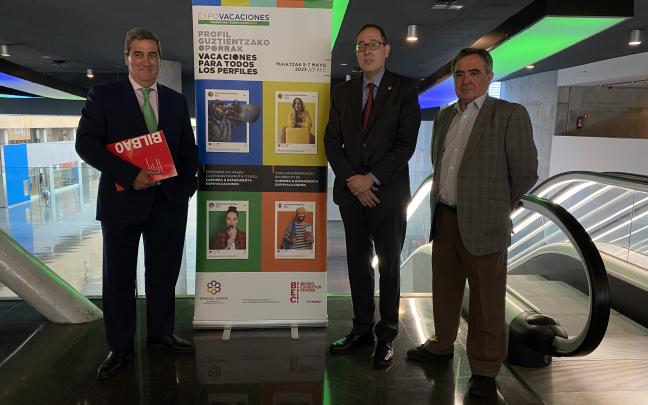 Xabier Basañez, Director General de Bilbao Exhibition Centre Jesús García de Cos, Viceconsejero de Turismo y Comercio Jose Antonio Prado, Event Manager de Exopovacaciones. Xabier Basañez, Director General de Bilbao Exhibition Centre Jesús García de Cos, Viceconsejero de Turismo y Comercio Jose Antonio Prado, Event Manager de Exopovacaciones.