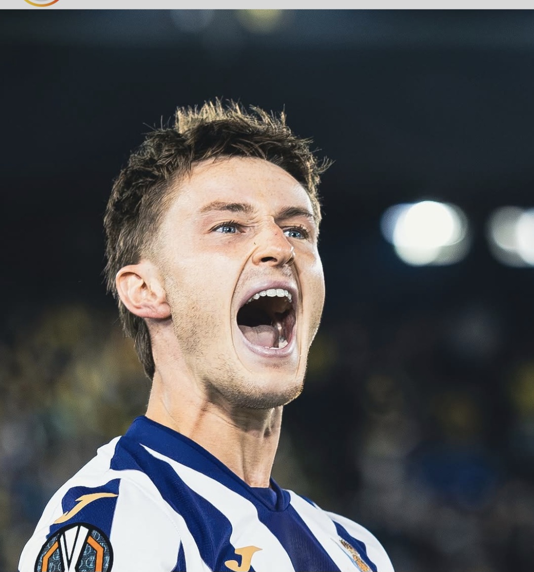Turrientes celebra el gol del 0-1 ante el Union Saint-Gilloise. Real Sociedad