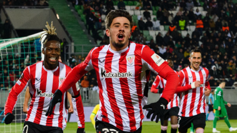 Nico Serrano celebra su primer gol con el Athletic en Europa League / Athletic Club