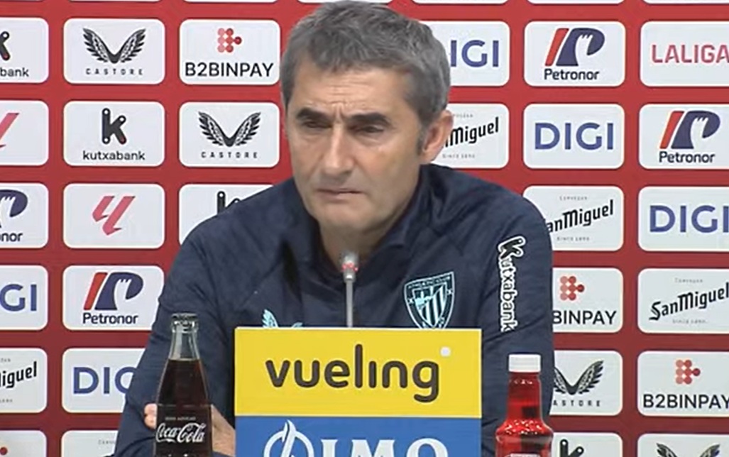 Ernesto Valverde, esta tarde en la sala de prensa de Lezama