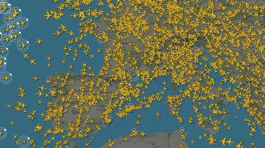 Mapa del espacio aéreo de Flightradar.live