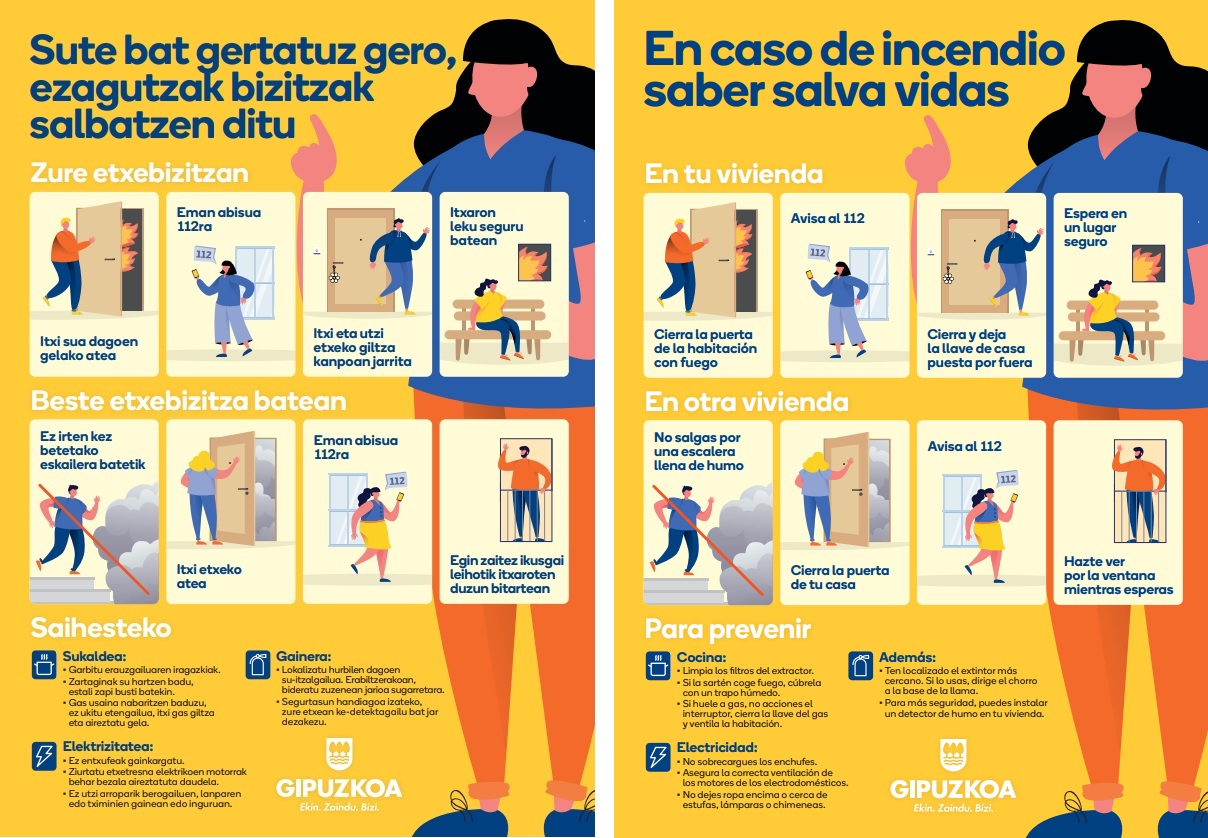 Guía elaborada por el servicio foral de bomberos y bomberas de Gipuzkoa con consejos en caso de incendio