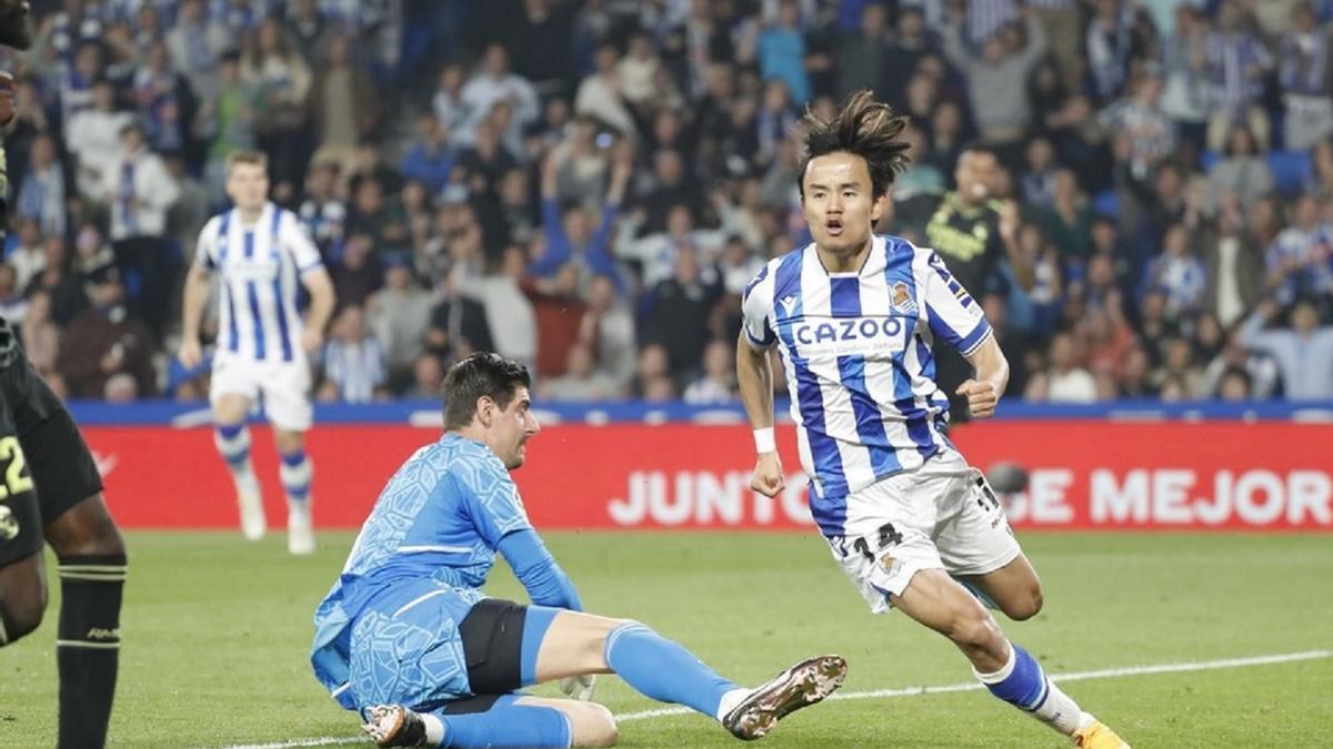 Take Kubo ya sabe lo que es marcarle al Real Madrid. REAL SOCIEDAD