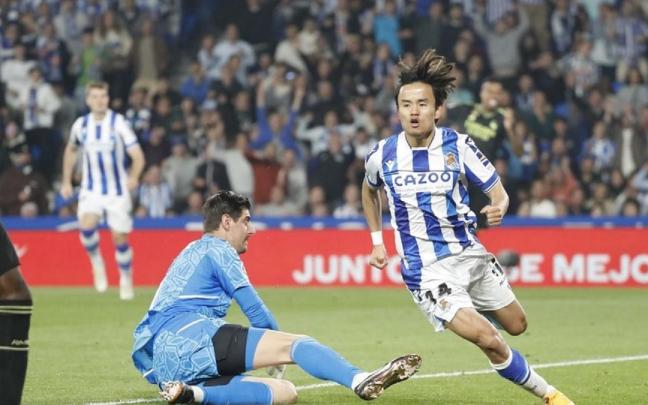 Take Kubo ya sabe lo que es marcarle al Real Madrid. REAL SOCIEDAD