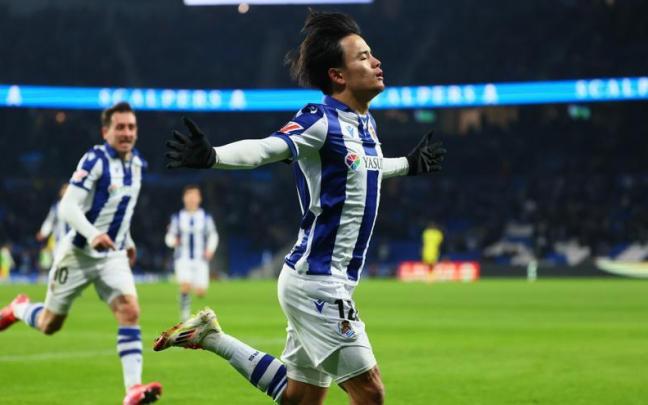 Take Kubo celebra un gol. REAL SOCIEDAD