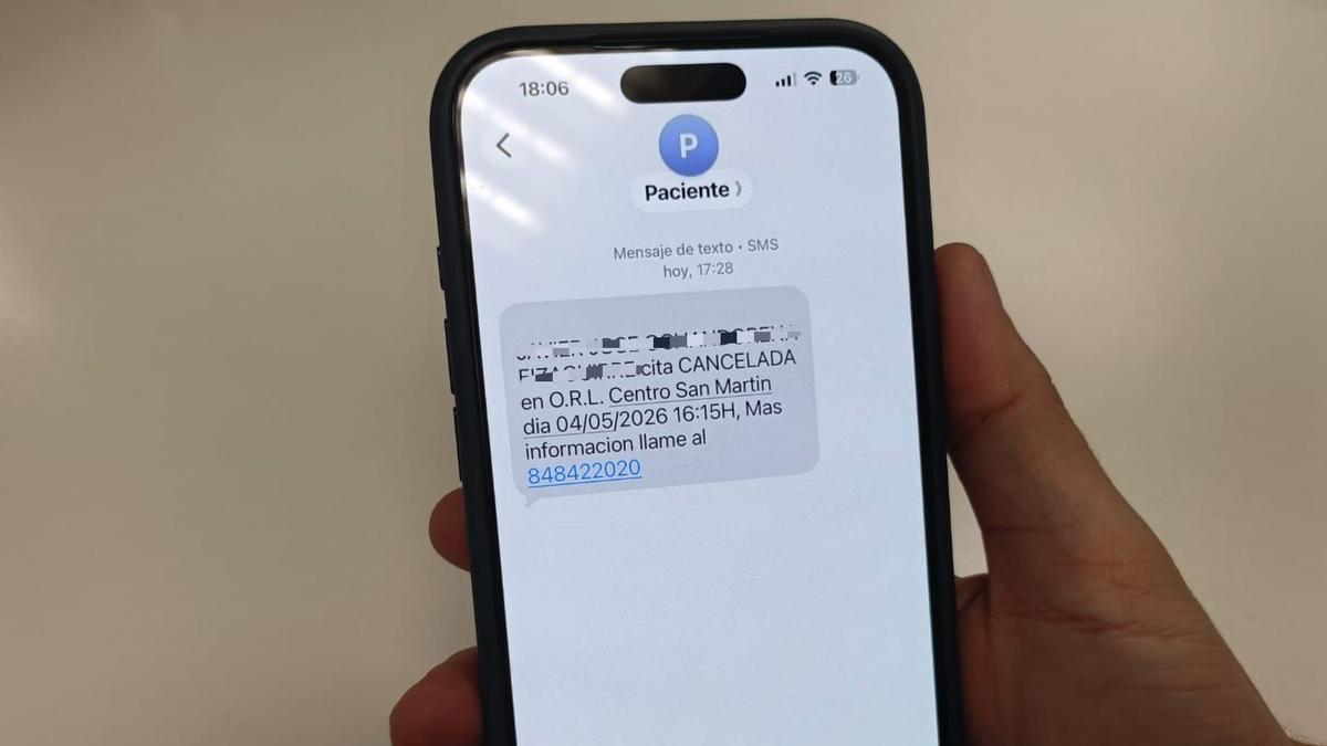 Mensaje de texto con la anulación de una cita. REDACCIÓN DDN