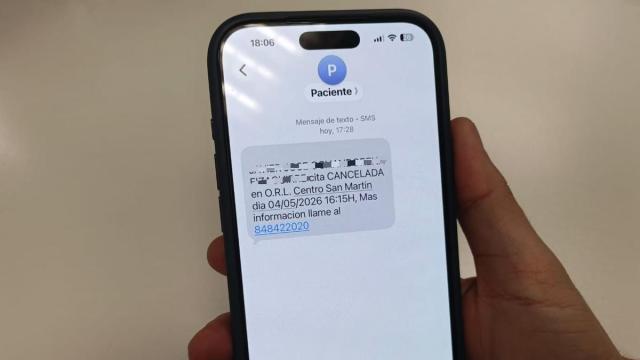 Mensaje de texto con la anulación de una cita. REDACCIÓN DDN