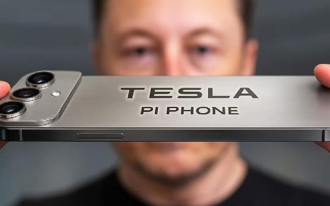 Elon Musk sujetando el Tesla Pi.