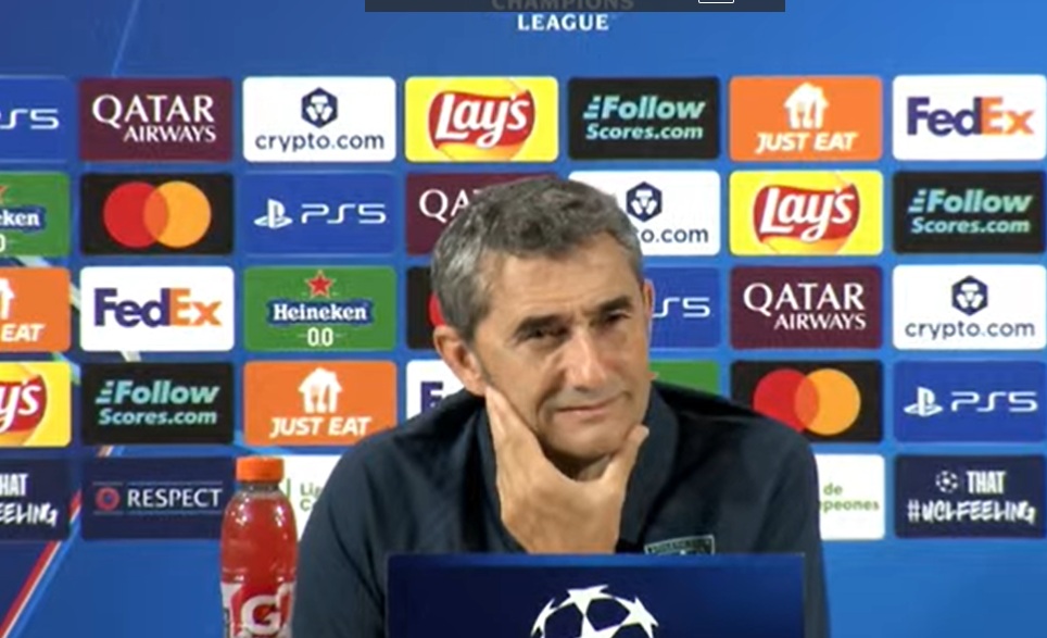Ernesto Valverde, este mediodía en la sala de prensa de San Mamés