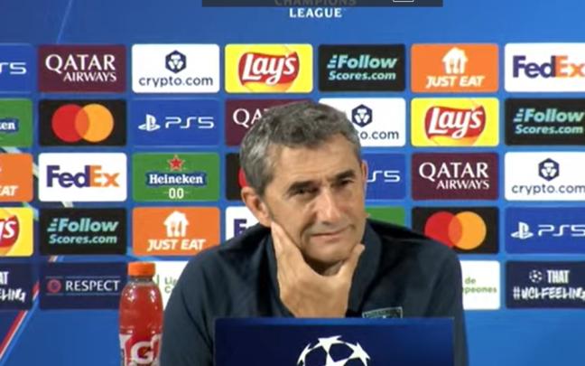 Ernesto Valverde, este mediodía en la sala de prensa de San Mamés