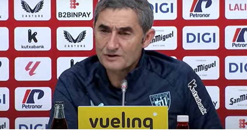 Ernesto Valverde, en la sala de prensa de Lezama