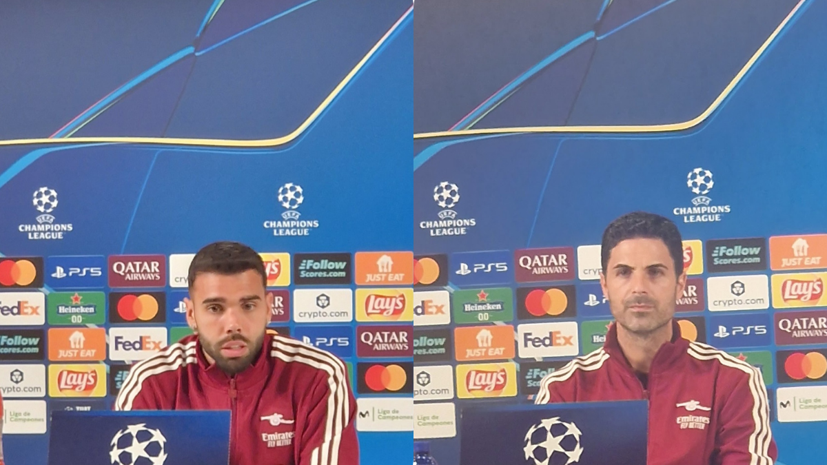 David Raya y Mikel Arteta en la comparecencia previa al Athletic-Arsenal. Foto: Onda Vasca