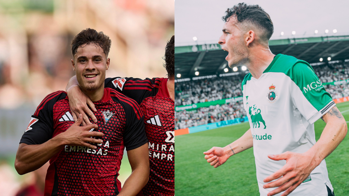 Hugo Rincón e Iñigo Vicente durante el Racing-Mirandes disputado en El Sardinero.