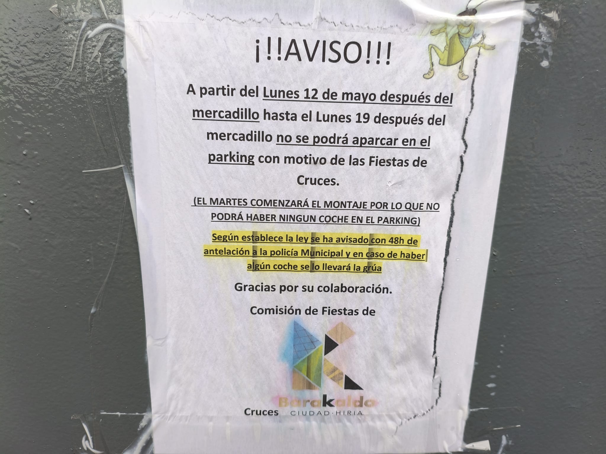 Aviso del cierre del parking de Cruces por la celebración de Gurutzetako Jaiak 2025 Aviso del cierre del parking de Cruces por la celebración de Gurutzetako Jaiak 2025