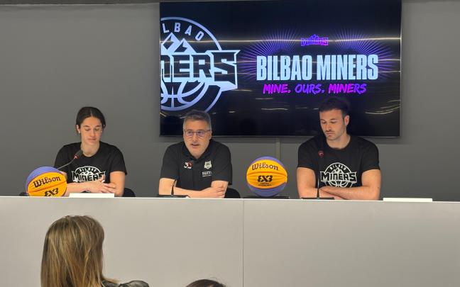 Rafa Pueyo, Itziar Ariztimuño y Unai Mendikote durante la presentación del Bilbao Miners. Foto: Onda Vasca Rafa Pueyo, Itziar Ariztimuño y Unai Mendikote durante la presentación del Bilbao Miners. Foto: Onda Vasca