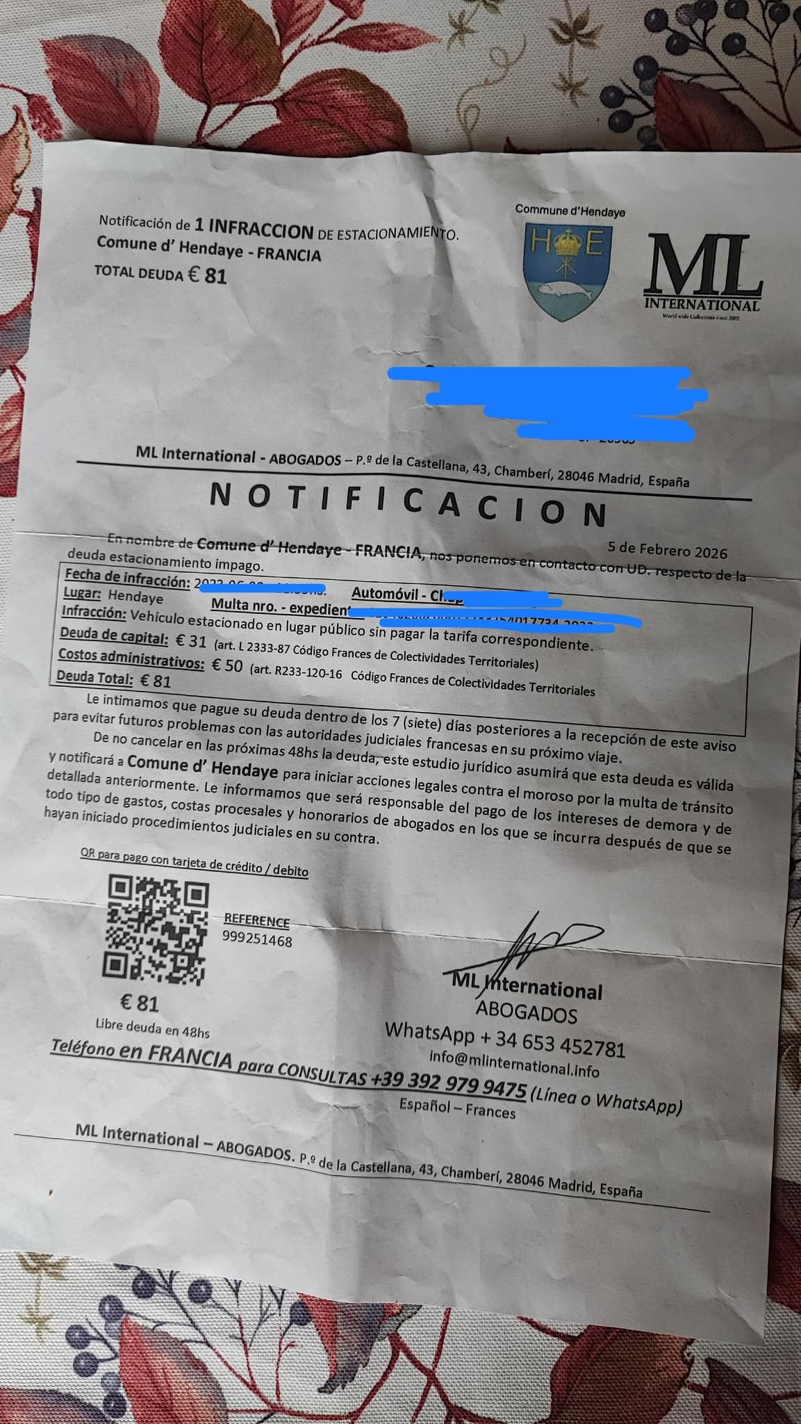 Una de las cartas recibidas por los vecinos de Irun y Hondarribia, en una imagen compartida en redes sociales