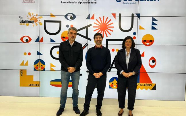Juanjo Rojo, Álava; Isaac Palencia, Gipuzkoa; y Begoña de Ibarra, Bizkaia, presentan los Udalekuak 2026