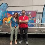 Javier Gómez Arrue, organizador principal de la Euskal Encounter y Nerea Enbeita, directora de Euskaltel Fundación