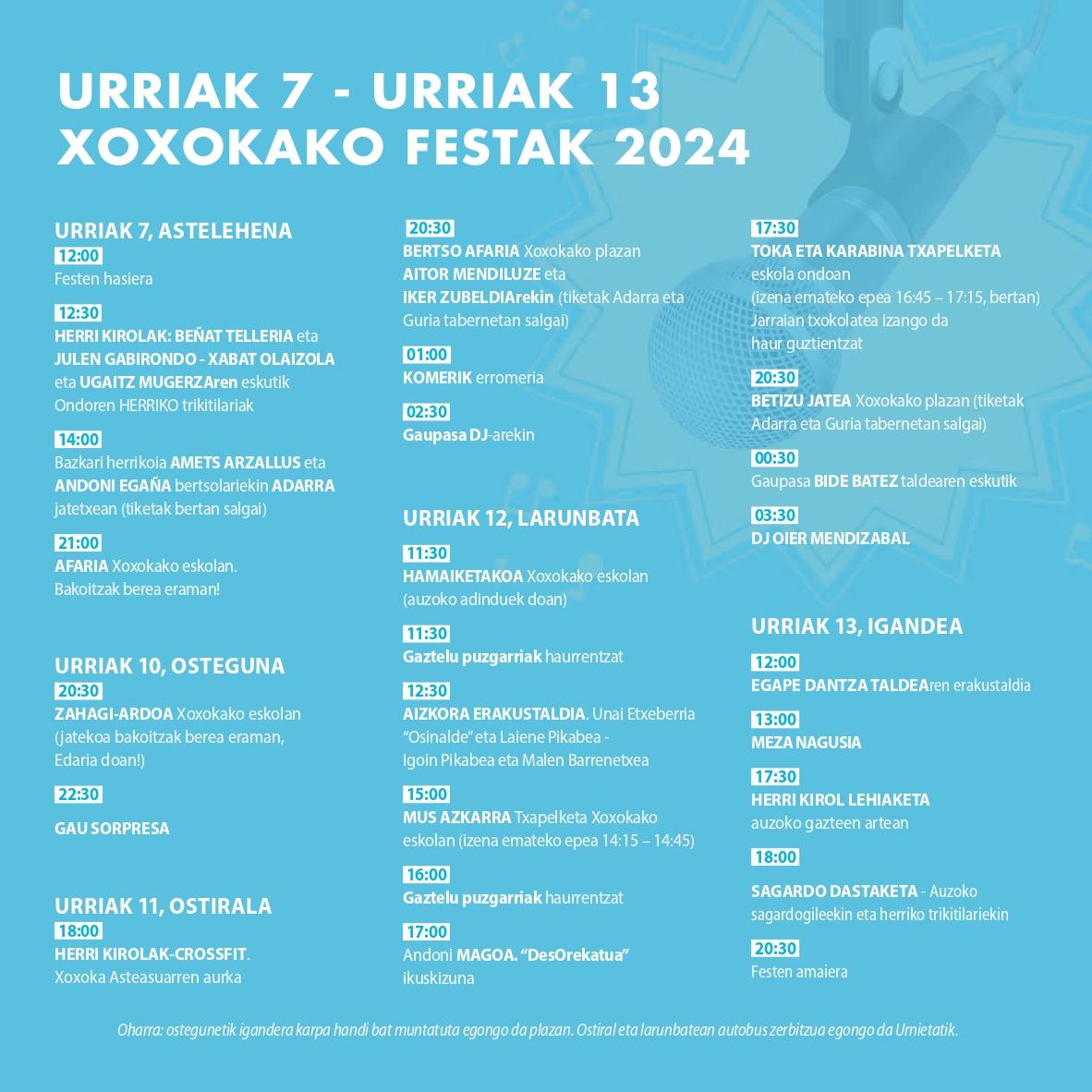 Programa de las fiestas de Xoxoka 2024, en Urnieta